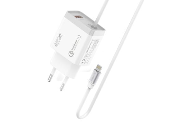 Promate iCharge-PDQC3 Fast Charging 20W Power Delivery Wall Charger with 1.5m Lightning Cable